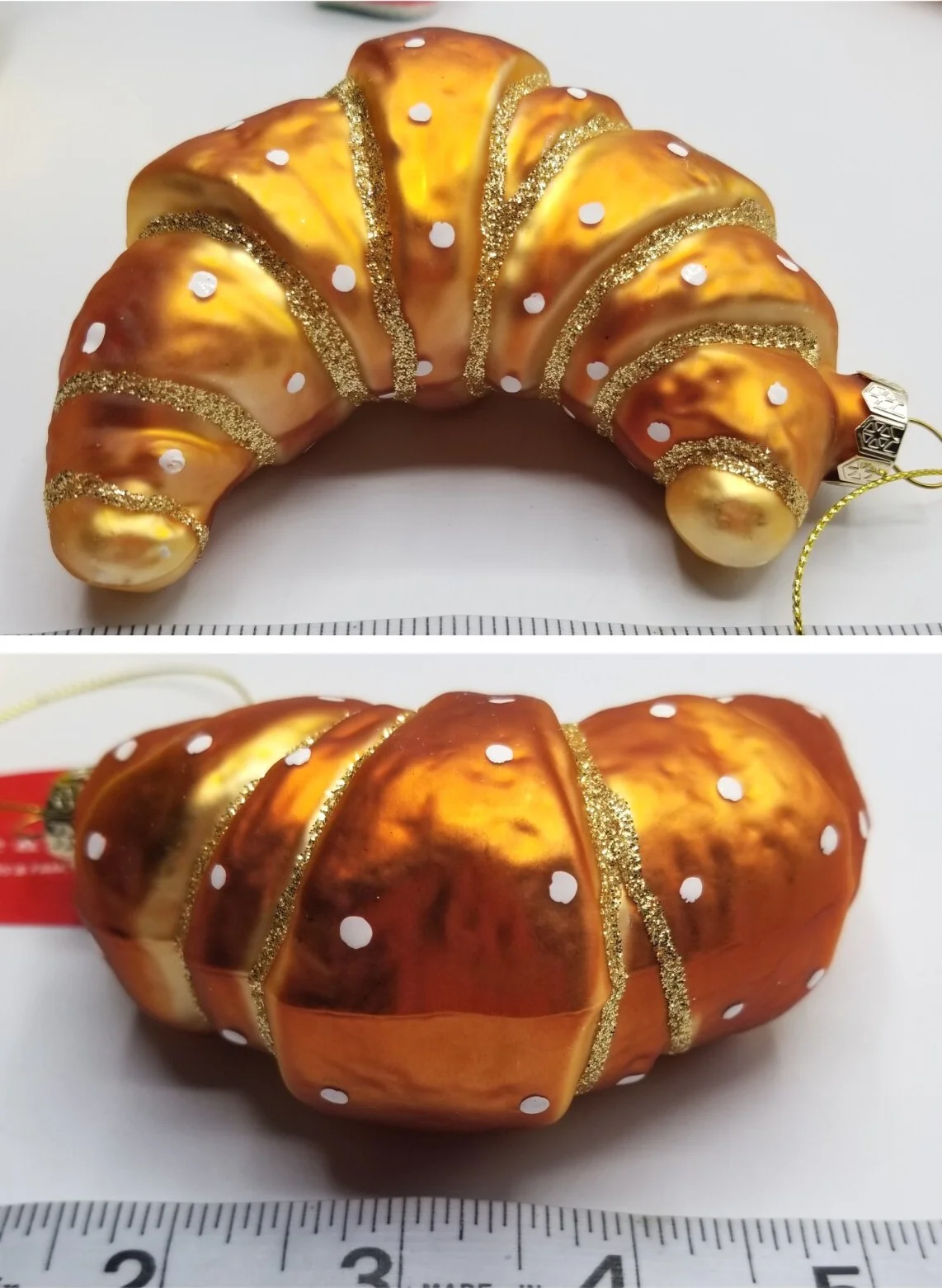 Lot of 6 Food Blown Glass Ornaments - Hamburger Hot Dog Pickle Bananas Croissant 3