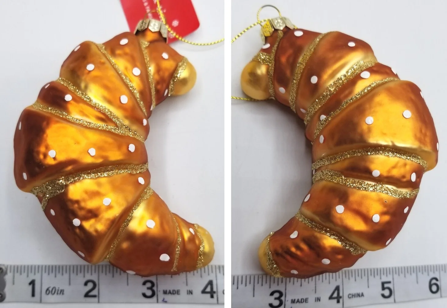 Lot of 6 Food Blown Glass Ornaments - Hamburger Hot Dog Pickle Bananas Croissant 4